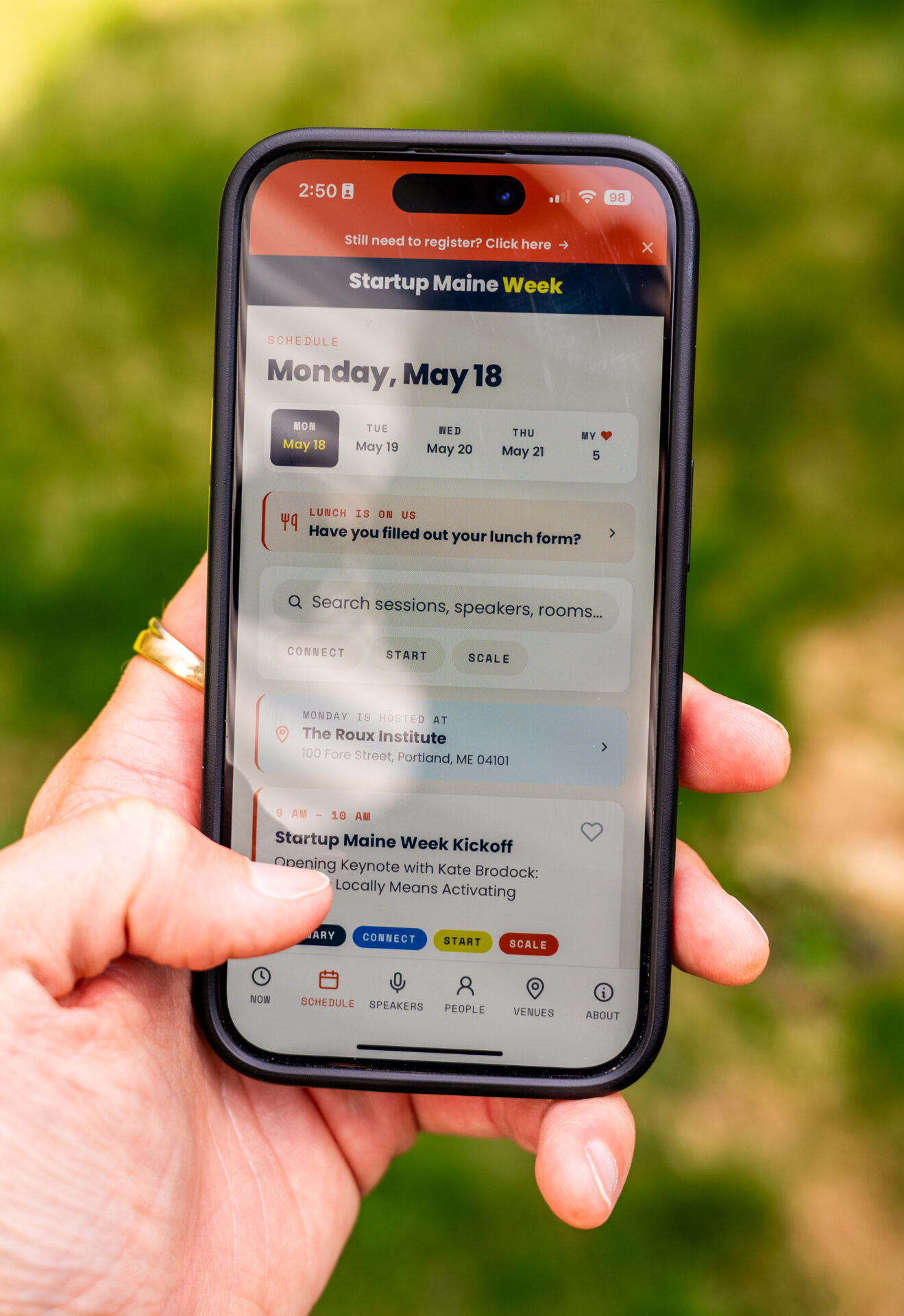 Startup Maine Week 2026 conference app on mobile